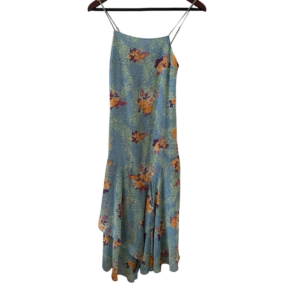 Urban Outfitters Blue Floral Asymmetrical Midi Slip Dress Women’s XS